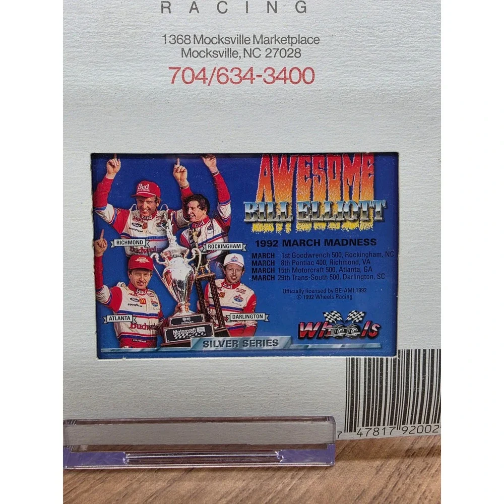 1992 Wheels Racing Bill Elliott Silver Edition Hologram Card Nascar New